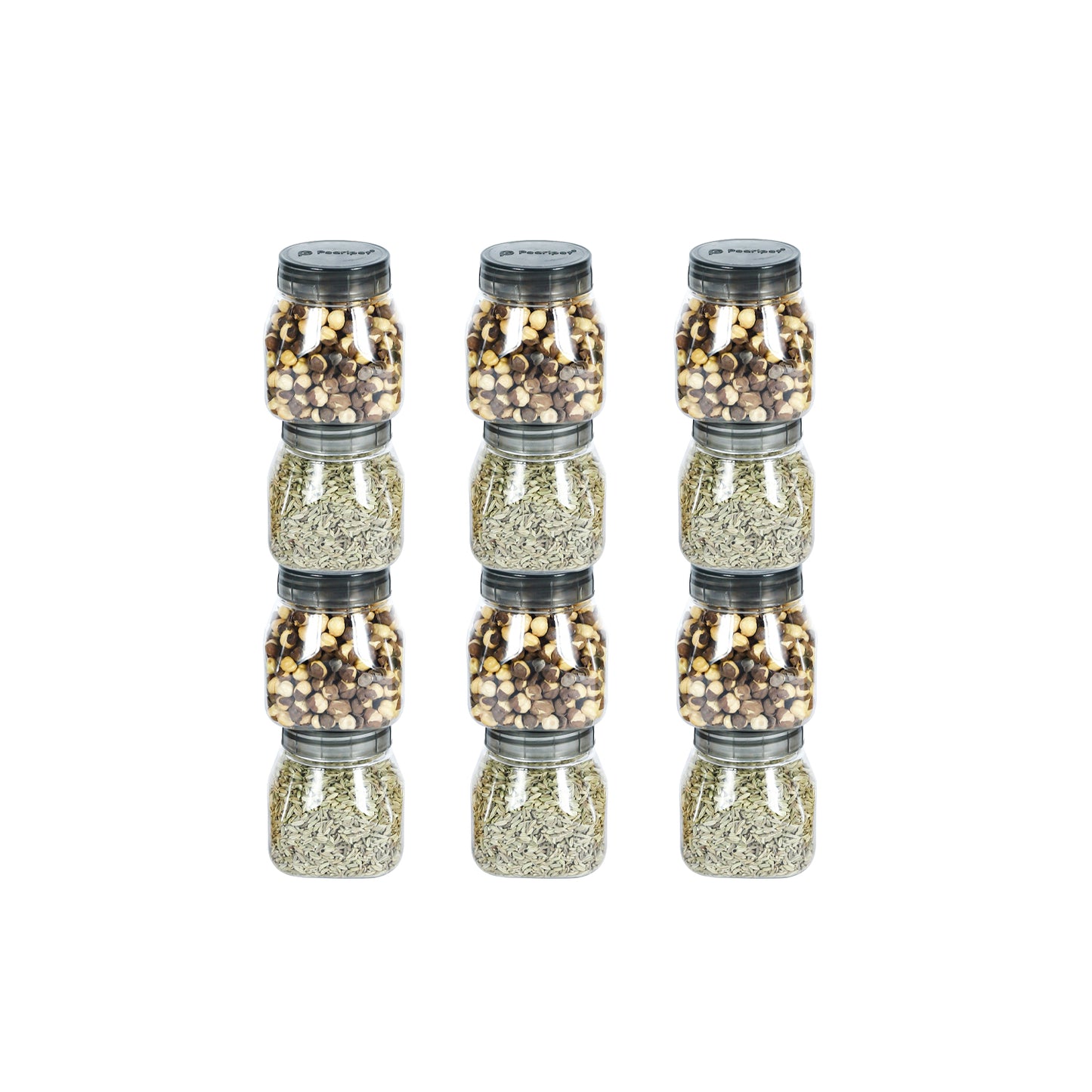 Space Saver Square Jar Set with Plastic LID, 200 ml (6pcs, 12pcs, 24pcs)