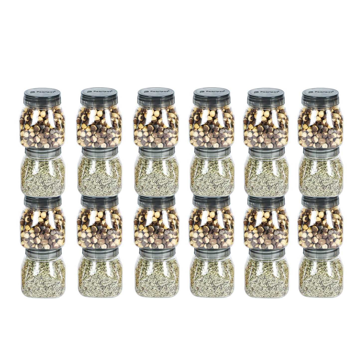 Space Saver Square Jar Set with Plastic LID, 200 ml (6pcs, 12pcs, 24pcs)