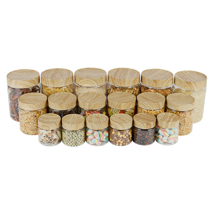 CORAL TRANSPARENT STORAGE JARS - SET OF 18 - WITH WOODEN LIDS - 200 ml, 500 ml, 1000 ml
