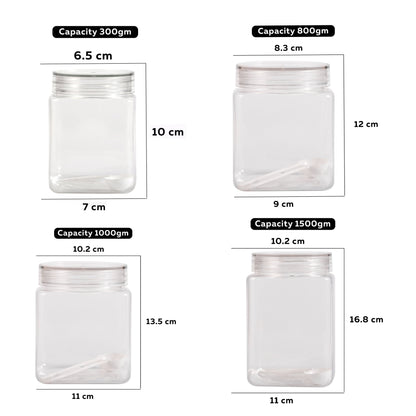 Pearlpet Pure Storage Jar Set of 18 pieces ( 6pcs x300ml, 6pcs x800ml, 2pcs x1000ml, 2pcs x1500ml, 2pcs x2000ml) With Hydrous bottle Set of 6pcs 1000ml (Transparent) |BPA-free |Durable |Leak Proof |Stackable Jars