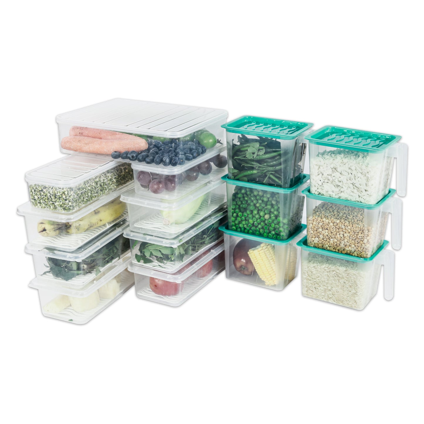 Pearlpet 15-Piece Fridge Storage Box Set | 2x1200ml, 1x2500ml, 6x1100ml, 6x1500ml Containers | Fridge Organizers to Keep Fruits & Vegetables Fresh |BPA free - Plastic box for storage