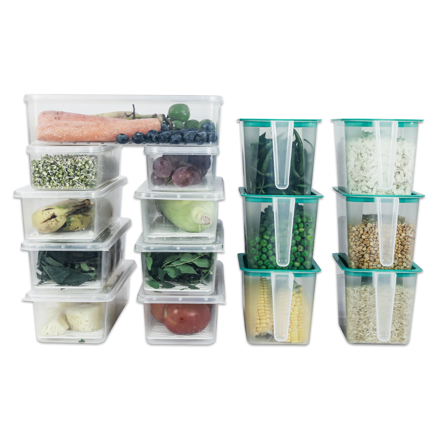 Pearlpet 15-Piece Fridge Storage Box Set | 2x1200ml, 1x2500ml, 6x1100ml, 6x1500ml Containers | Fridge Organizers to Keep Fruits & Vegetables Fresh |BPA free - Plastic box for storage