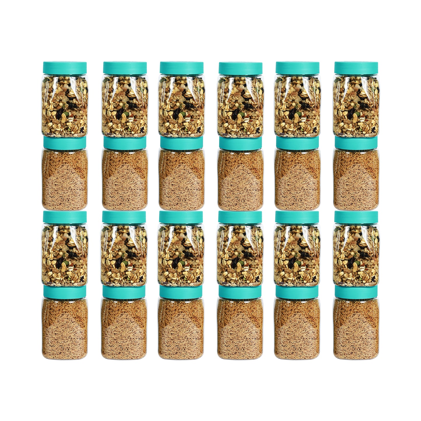 Space Saver Square Jar Set with Plastic LID, 400 ml (6 Pcs, 12 Pcs and 24 Pcs)