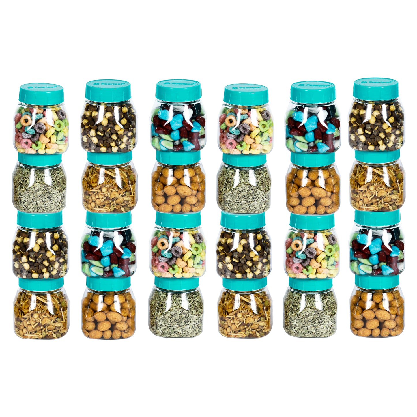 Space Saver Square Jar Set with Plastic LID, 200 ml (6pcs, 12pcs, 24pcs)