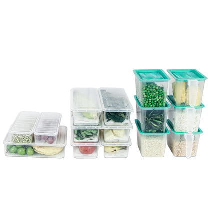 Pearlpet 15-Piece Fridge Storage Box Set | 2x1200ml, 1x2500ml, 6x1100ml, 6x1500ml Containers | Fridge Organizers to Keep Fruits & Vegetables Fresh |BPA free - Plastic box for storage