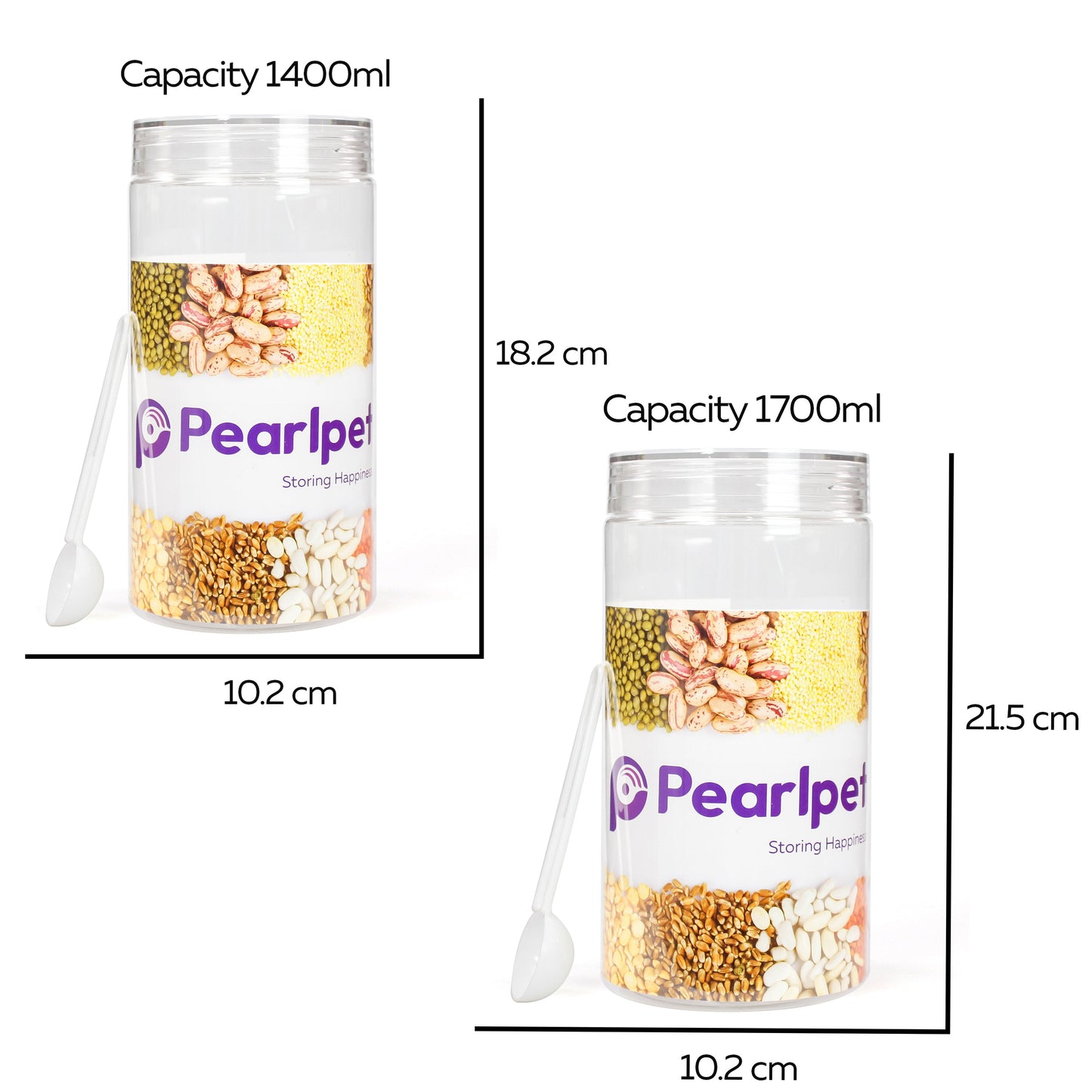 Pearlpet Tiffany Transparent Jars Set of 24 pieces (3pcs x100ml, 3pcs x200ml, 6pcs x300ml, 6pcs x500ml, 2pcs x1000ml, 2pcs x1400 ml, 2pcs x1700ml) with Hydrous bottle 6 pcs 1000ml (Transparent) |BPA-free |Leak Proof |Stackable Jars