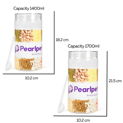 Pearlpet Tiffany Transparent Jars Set of 24 pieces (3pcs x100ml, 3pcs x200ml, 6pcs x300ml, 6pcs x500ml, 2pcs x1000ml, 2pcs x1400 ml, 2pcs x1700ml) with Hydrous bottle 6 pcs 1000ml (Transparent) |BPA-free |Leak Proof |Stackable Jars