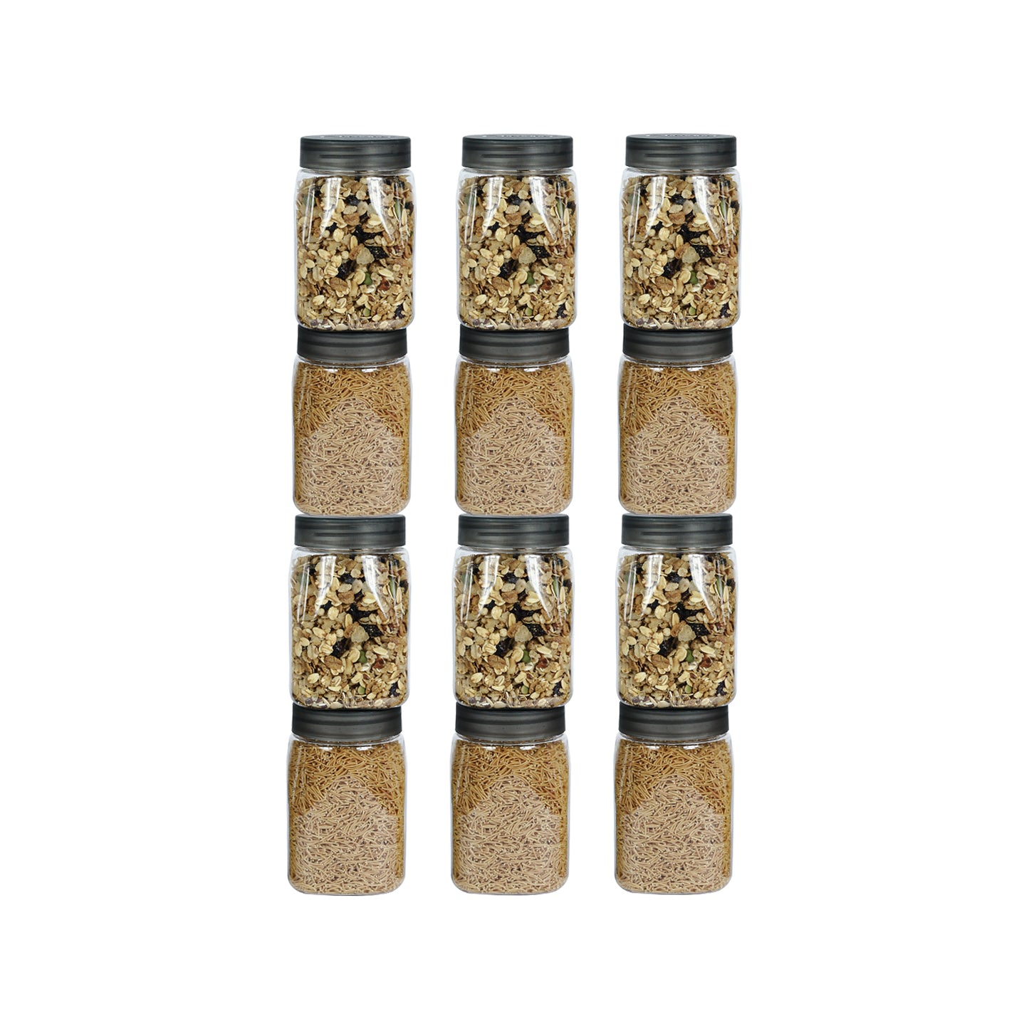Space Saver Square Jar Set with Plastic LID, 400 ml (6 Pcs, 12 Pcs and 24 Pcs)