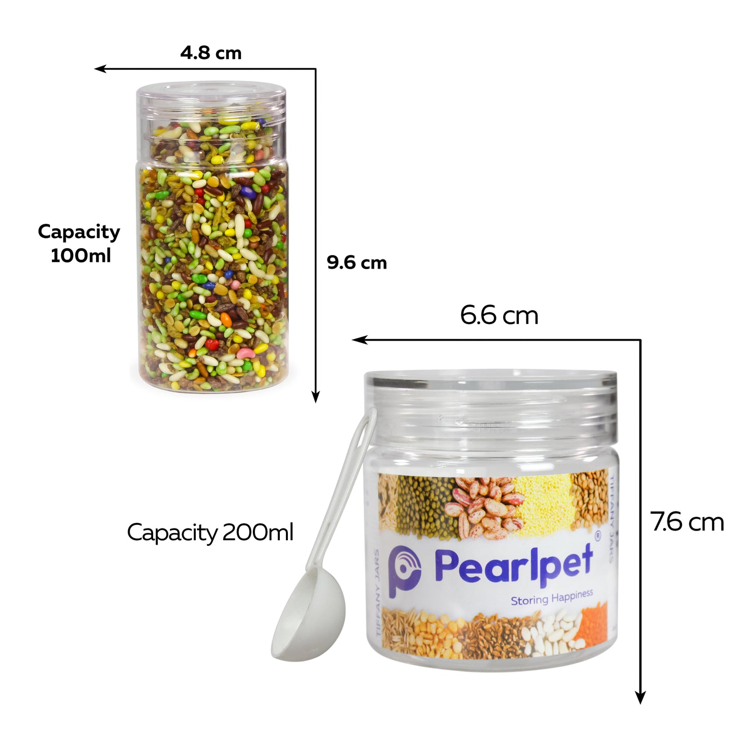 Pearlpet Tiffany Transparent Jars Set of 24 pieces (3pcs x100ml, 3pcs x200ml, 6pcs x300ml, 6pcs x500ml, 2pcs x1000ml, 2pcs x1400 ml, 2pcs x1700ml) with Hydrous bottle 6 pcs 1000ml (Transparent) |BPA-free |Leak Proof |Stackable Jars