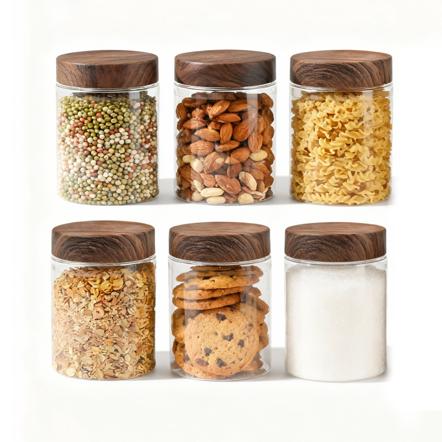 Coral Jars with Wooden like caps |Dark brown| Set of 6