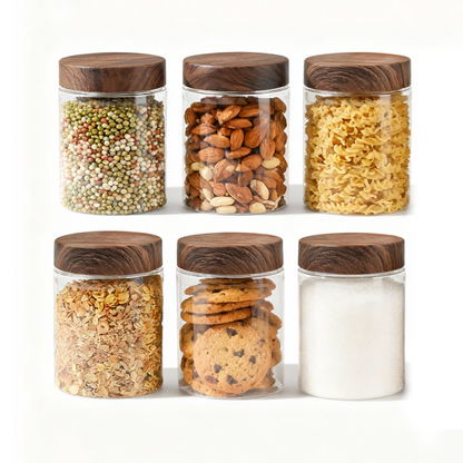 Coral Jars with Wooden like caps |Dark brown| Set of 6