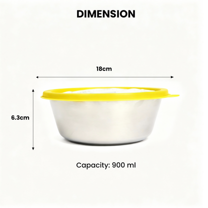 Sylo Stainless Steel Bowl 900 ml | Airtight Food Storage Bowl with BPA-Free Lid