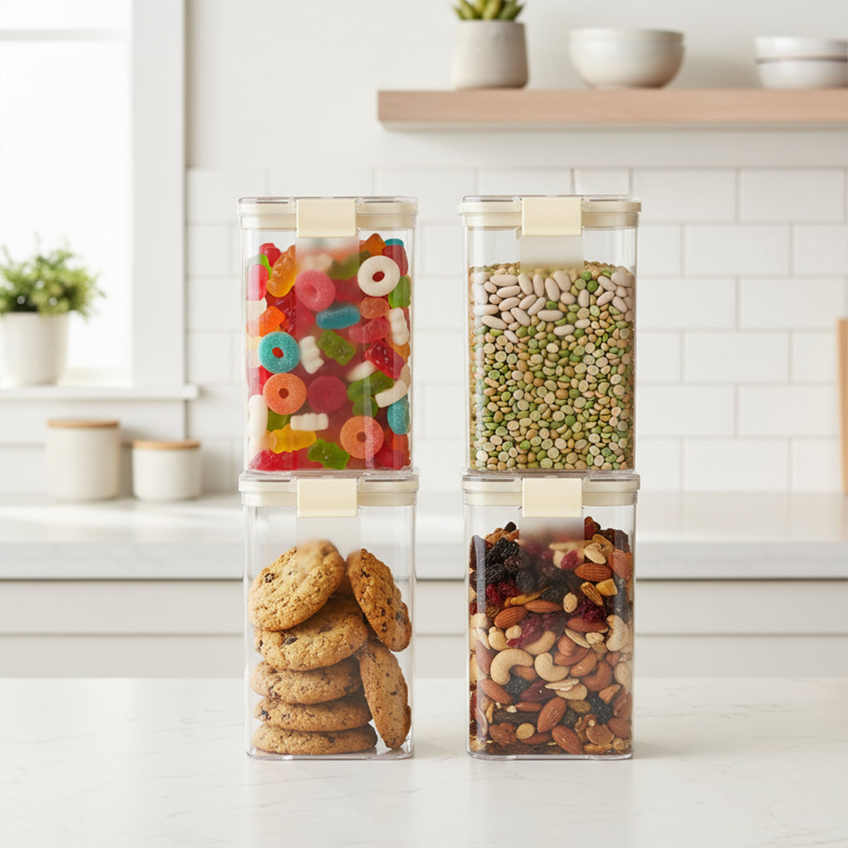 Pearlpet Click n Seal Kitchen Storage Container Set Of 4 Pcs (1200 ml Each, Plastic, Square Shape)