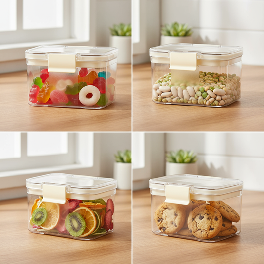 PEARLPET Click n Seal Kitchen Storage Container Set Of 4 Pcs (400 ml Each, Plastic, Square Shape)