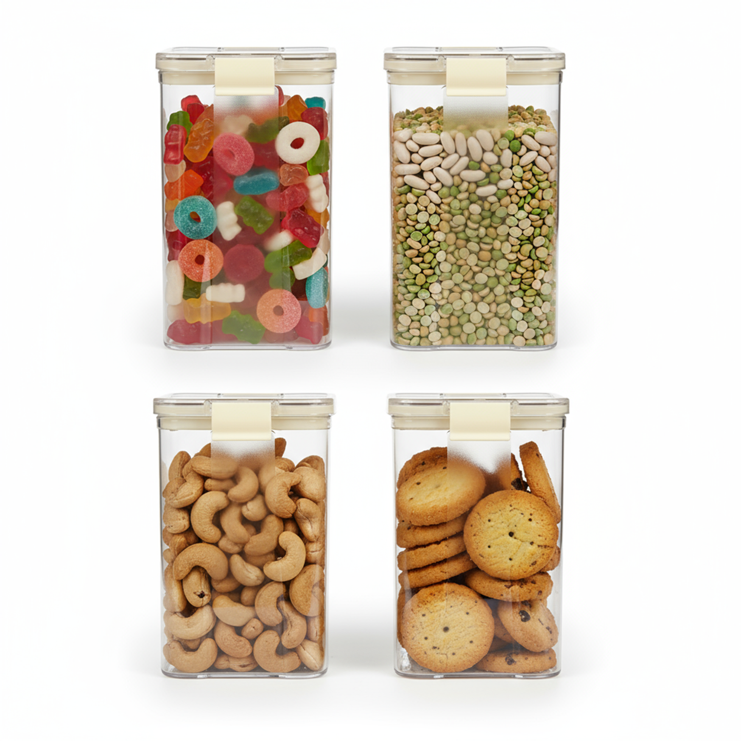 PEARLPET Click n Seal Kitchen Storage Container Set Of 4 Pcs (1200 ml Each, Plastic, Square Shape)