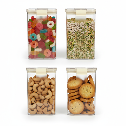 PEARLPET Click n Seal Kitchen Storage Container Set Of 4 Pcs (1200 ml Each, Plastic, Square Shape)