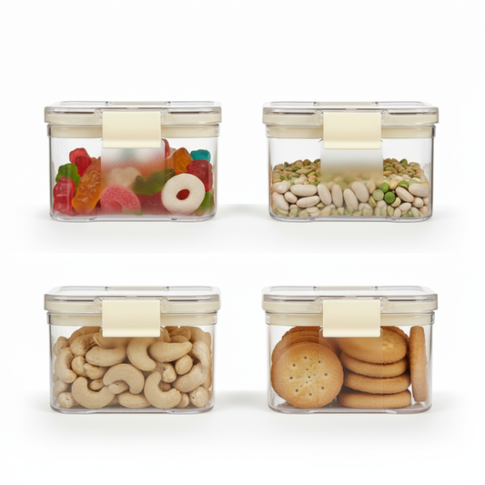 PEARLPET Click n Seal Kitchen Storage Container Set Of 4 Pcs (400 ml Each, Plastic, Square Shape)