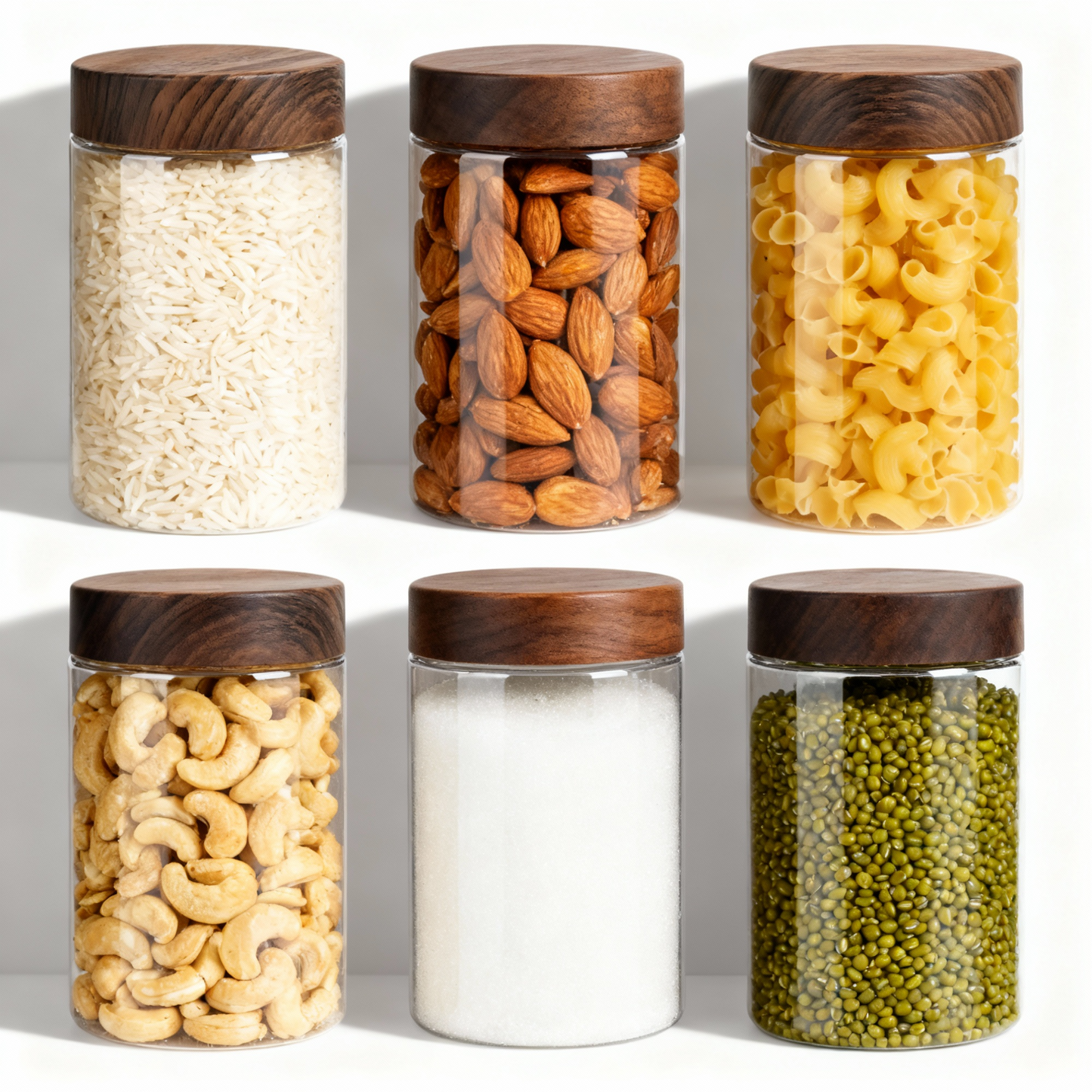 Coral Jars with Wooden like caps |Dark brown| Set of 6