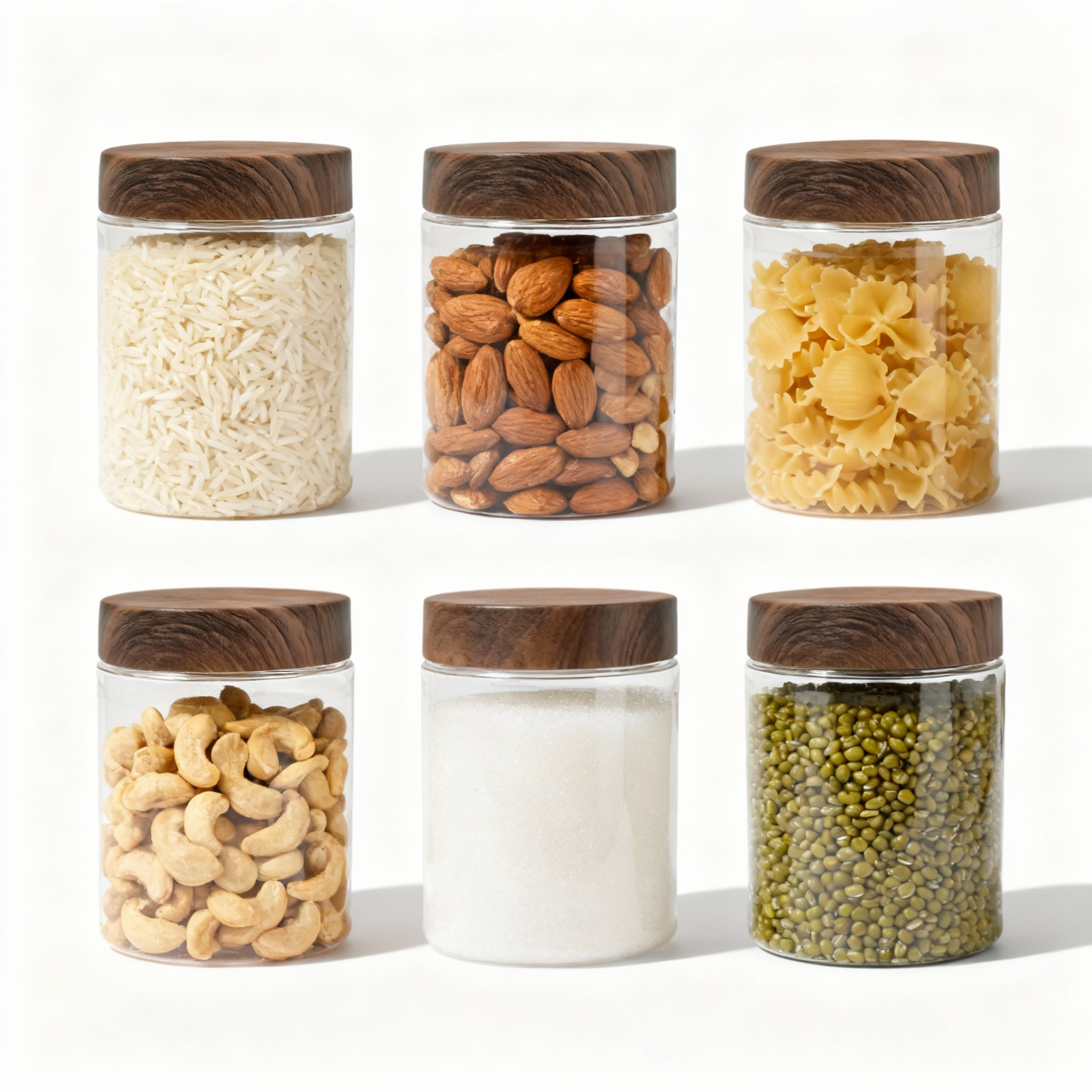 Coral Jars with Wooden like caps |Dark brown| Set of 6