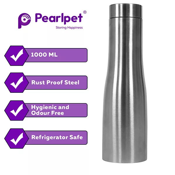 Stainless steel single wall water bottle , 1000ml , Silver - Pearlpet